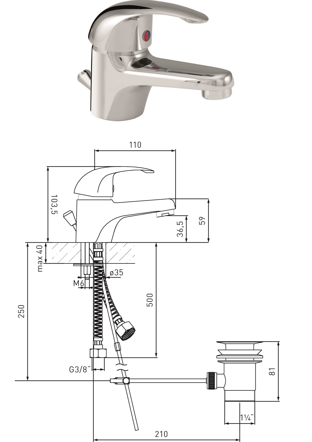 Waschtisch-Einhandmischer MS vc DN 15