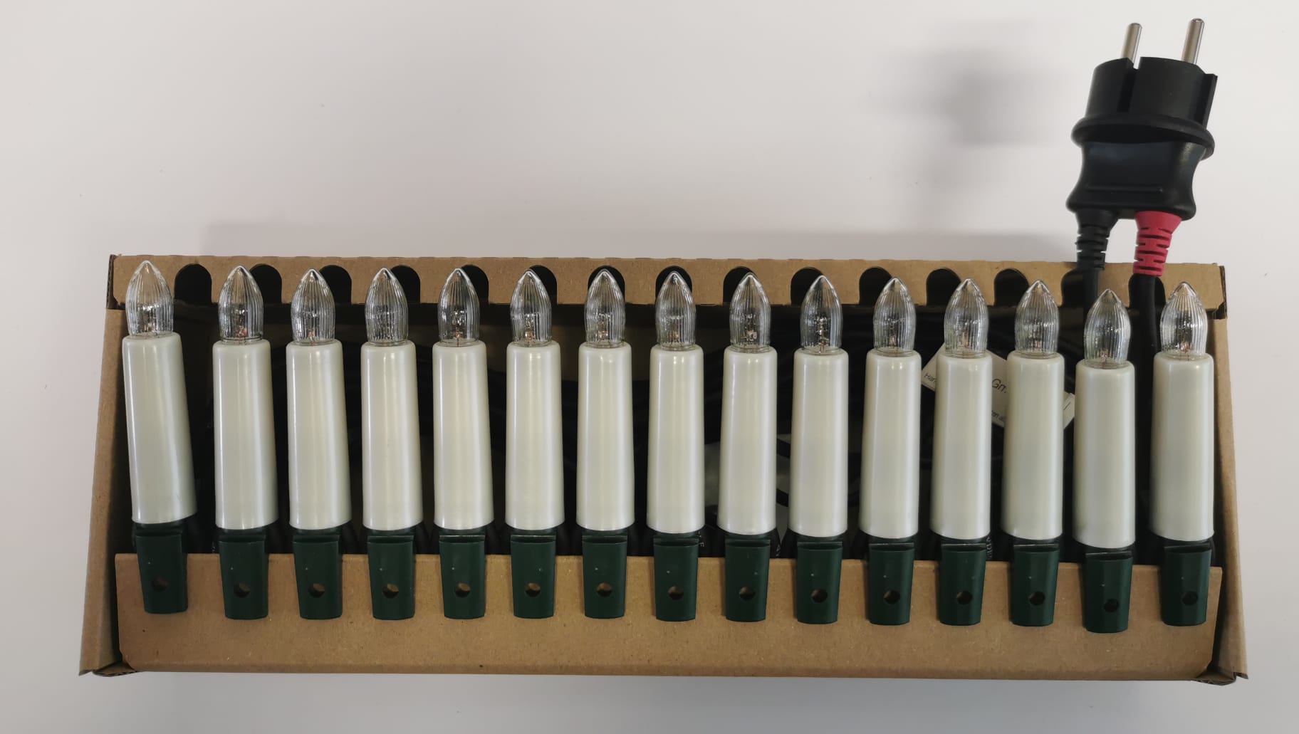 Außenlichterkette 15 Perlmuttschaftkerzen, 100cm Kerzenabstand