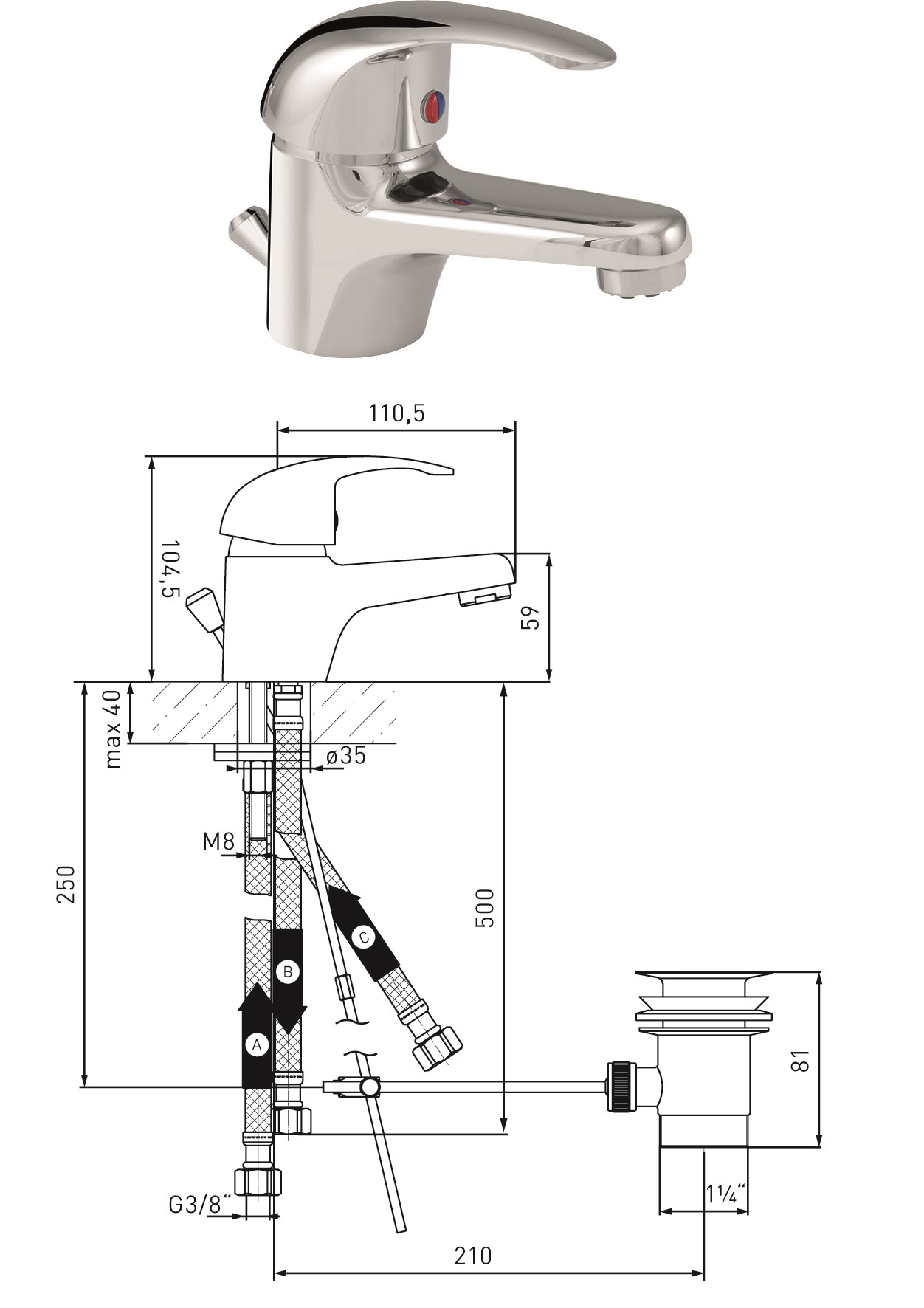 Waschtisch-Einhandmischer Niederdruck  MS vc DN 15