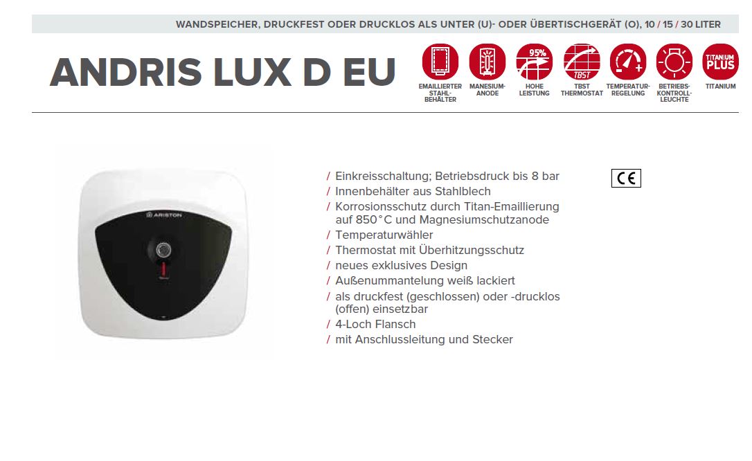 Heißwasserspeicher Andris Lux 15 O EU ARISTON