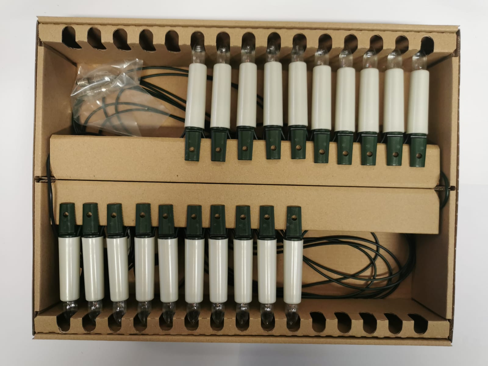 Innenlichterkette 20 Spitzkerzen, 60cm Kerzenabstand, Perlmutt