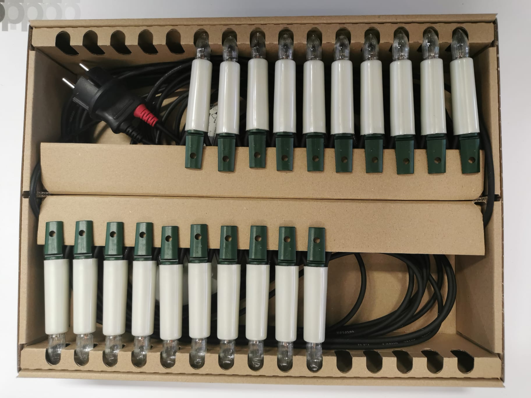 Außenlichterkette 20 Perlmuttschaftkerzen, 100cm Kerzenabstand