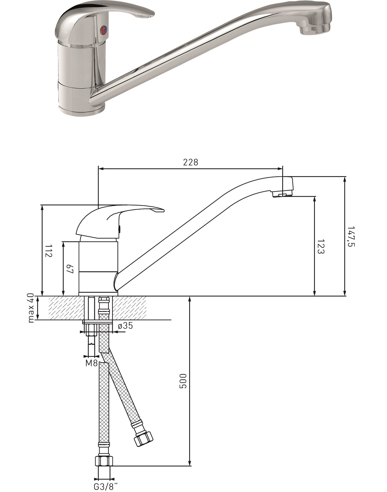 Spültisch-Einhandmischer 130181 MS vc DN 15 ASW